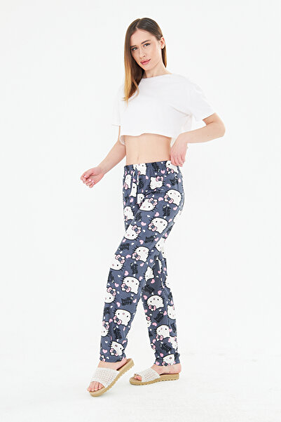 masso Navy Blue Hello Kitty Cat Ayan Suede Sweatpants