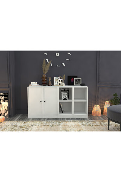 Nettrends Rafli Dolapli Konsol Beyaz 130 Cm Kns-1029-ç