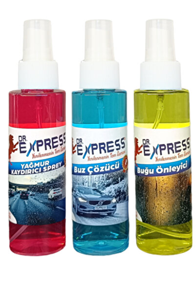 Drexpress Kışlık 3'lü Oto Bakım Sprey Set Buğu Önleyici Buz Çözücü Yağmur Kaydırıcı 3x150ml Etkili Kalıcı Güç