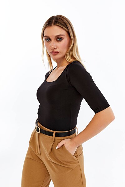 VERANOYA Square Neck Short Sleeve Blouse with Chest Pad Detail White