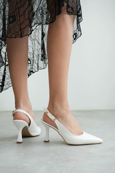 MODAADAM Γυναικεία παπούτσια με μυτερό τακούνι Ovis White-Patentate