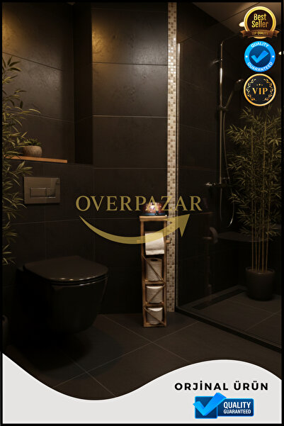 OverPazar Ahşap Wc Kağıtlık Tuvalet Telefon Tutucu Standı Özellikli Banyo Kağ...