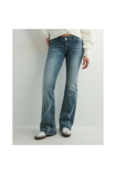 GaiaGirlz Y2k Bootcut Τζιν παντελόνι με εξαιρετικά χαμηλή μέση, πλενόμενο, με μοντέρνο σχέδιο και χαμηλή μέση