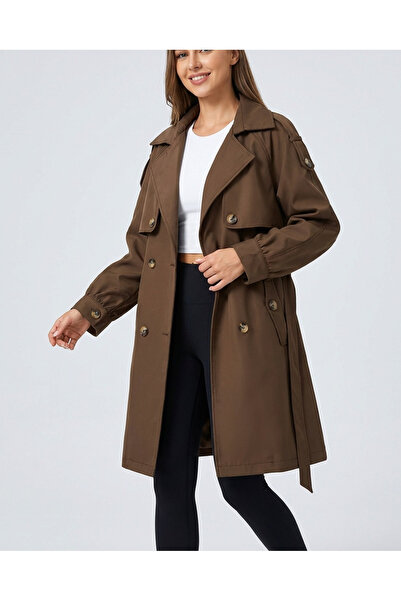 MİYALORA Apoletli, Çift Düğmeli, Cepli, Kemerli Bolero Trençkot
