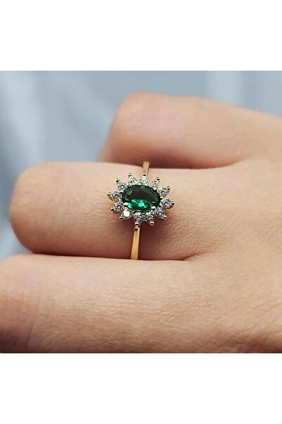 FasekGold Tektaş Altın Yüzük - 14 Ayar Altın 1.05 Karat Zümrüt Yeşili Taşlı T...