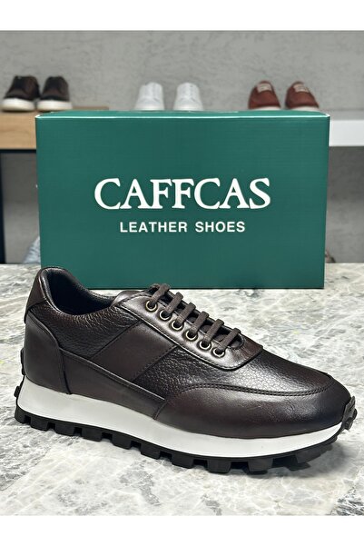 Caffcas حذاء رجالي رياضي كاجوال مصنوع يدويًا من الجلد الطبيعي باللون البني To...