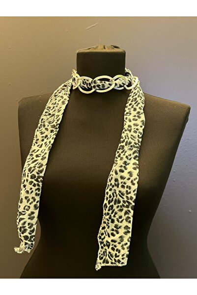 Gönülden Tasarım Accesoriu pentru eșarfă pentru femei leopard cu lanț de 120 cm ALBASTRU