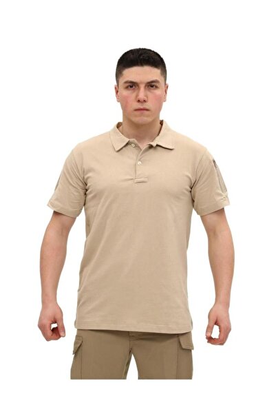 SINGLE SWORD Short Sleeve Polo Neck Tactical Light Beige T-Shirt