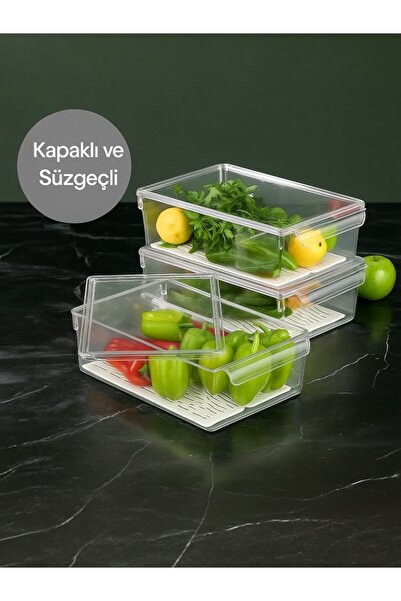 Nesto Home 3 Adet Süzgeçli Kapaklı Buzdolabı Düzenleyici Buzdolabı Içi Düzenl...