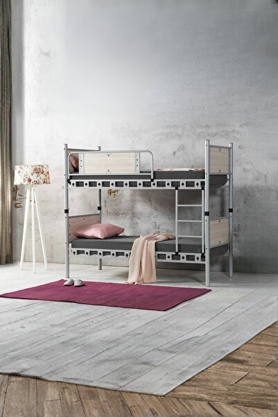 ARGİMO Elegan Genç Çocuk Odası Ahşap Başlıklı Metal Ranza Ve Karyola 90x190