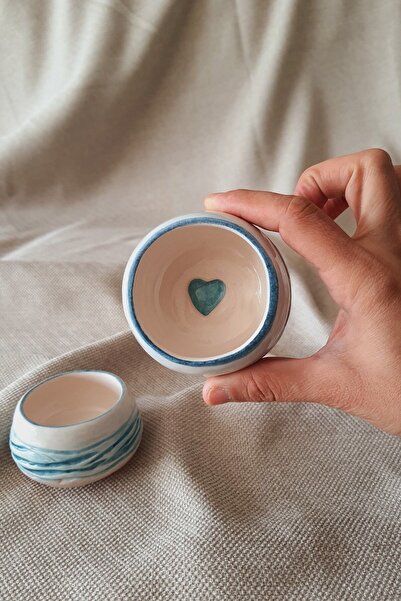 Gül Nakkaş Seramik Ikili Kulpsuz Içi Kalpli Deniz Konsepti Seramik El Yapımı ...