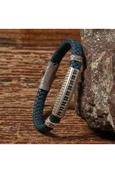 SUMRA سوار مصنوع يدويًا من الجلد الطبيعي والنحاس مع مشبك قفل SPF-P-019