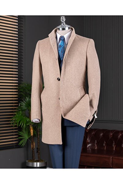TerziAdemAltun معطف من الصوف ذو الياقة الإيطالية باللون البيج T10807