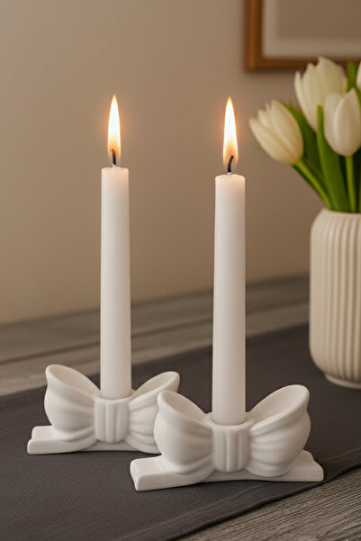 Lumi Home 2'li Set Romantik Fiyonk Şamdan Mumluk Uzun Mum İçin Dekoratif Masa...