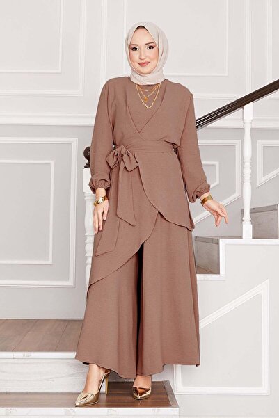 EBRUTESETTÜR Salaş Kalıp Aerobin Tesettür İkili Takım Latte