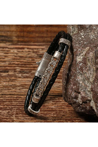 SUMRA سوار مصنوع يدويًا من الجلد الطبيعي والنحاس مع مشبك قفل SPF-P-033