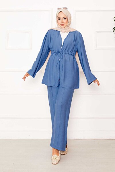 EBRUTESETTÜR Beli Tunnel Belted Kimono Double Set Blue