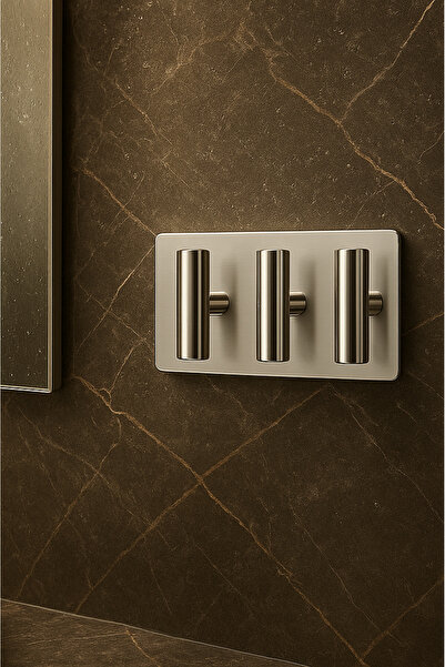 BYK TEKNİK Paslanmaz çelik ve Pirinç 3 lü askılık/Bornozluk/havluluk, yapışka...