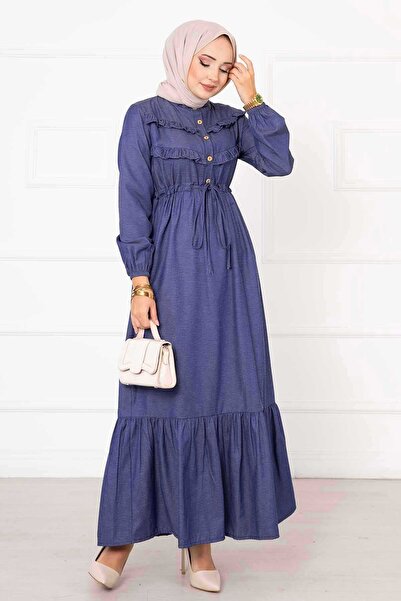 EBRUTESETTÜR فستان بحزام نصف مزرّر باللون الأزرق