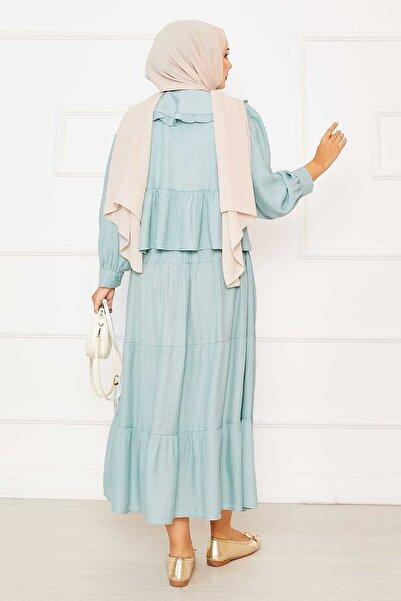 EBRUTESETTÜR Peter Pan collar Front Lace-Up Skirt Suit Mint