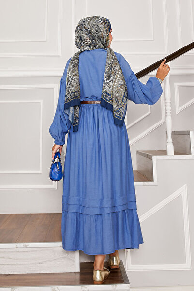 EBRUTESETTÜR Balloon Sleeve Shirt Skirt Two-Piece Set Blue