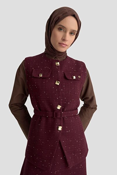 Armine TREND New Season Belted Pulu Vest and Pulu Skirt with Zippered Waist Lined Skirt Top and Bottom Set