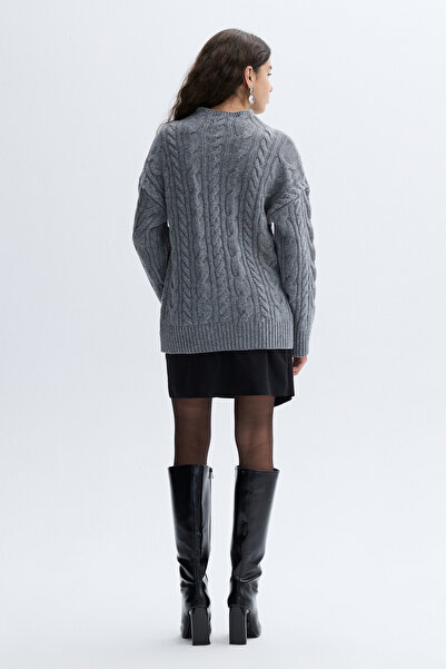 Mudo Hair Braided Crocheted Cowl Neck Wool Sweater