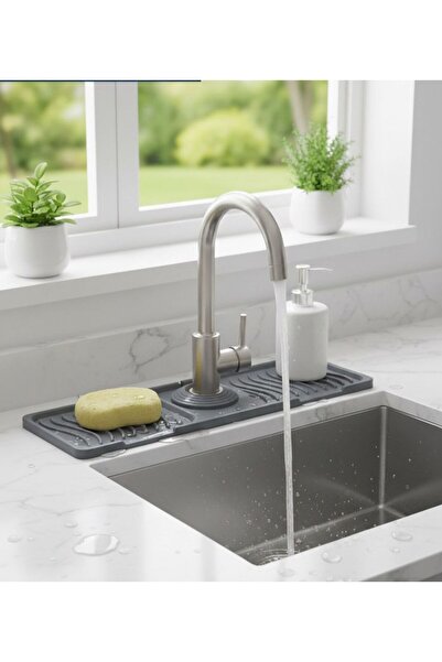 Vivart Silikon Musluk Matı Damlalık Suyu Önleyici Lavabo Kurutma Pedi Musluk Arkası Organizer