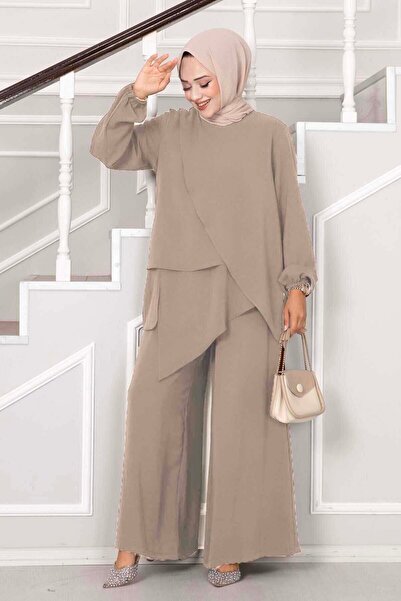 EBRUTESETTÜR طقم إيروبين هيجاب مكون من قطعتين باللون البيج