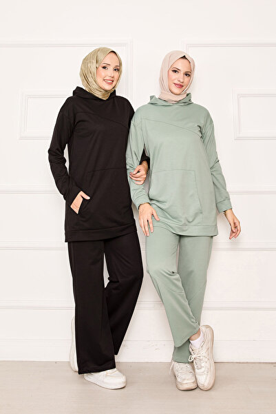 EBRUTESETTÜR طقم مكون من قطعتين بتفاصيل جيب وغطاء للرأس من كانجارو، لون النعناع