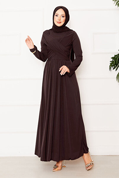 EBRUTESETTÜR Cross Drape Detail Sandy Dress Brown