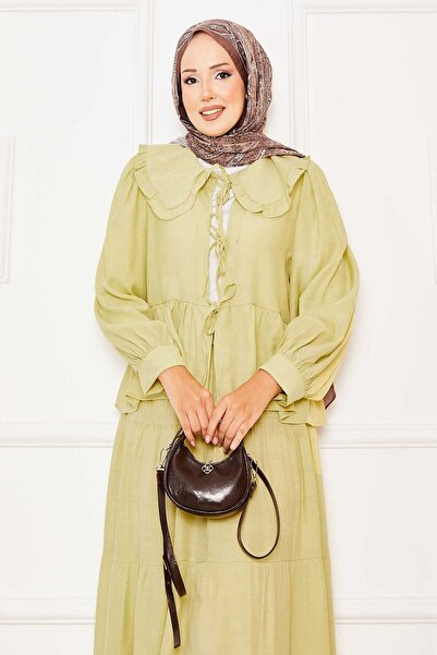 EBRUTESETTÜR Peter Pan collar Front Lace-Up Skirt Suit Oil Green