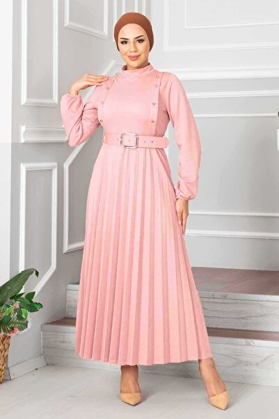 EBRUTESETTÜR Aynur Piliseli Tesettür Elbise Pudra