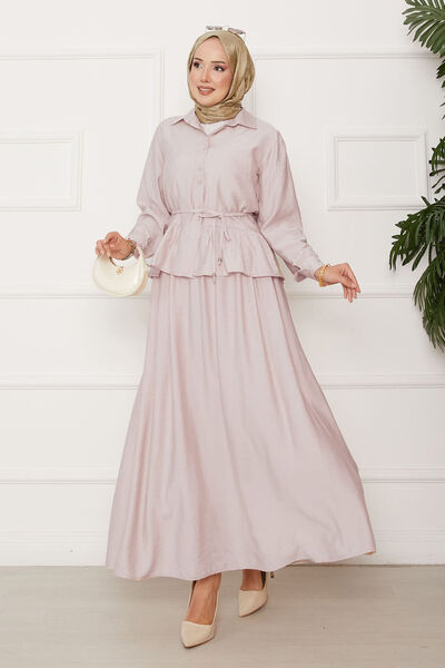 EBRUTESETTÜR Double Strawberry Set with Tie Detail Skirt Beige