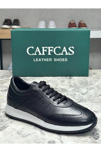 Caffcas Естествена кожа Черни ръчно изработени ежедневни спортни мъжки обувки...