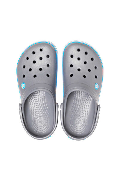Crocs Tmavě šedé unisex crocband Edge modré a bílé pruhované pantofle