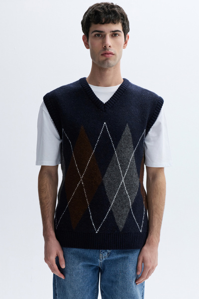 Mudo سترة جاكارلي بدون أكمام بفتحة رقبة على شكل حرف V