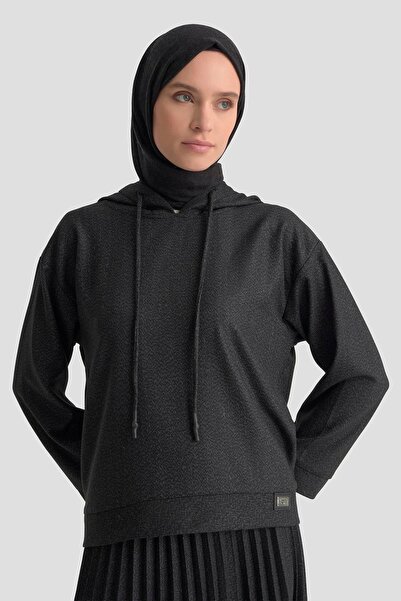 Armine TREND New Season Hooded Patterned Sweatshirt and Pleated Skirt with Elastic Waist Top and Bottom Set