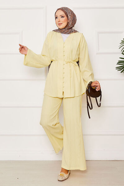 EBRUTESETTÜR Seyyar Belted Brit Buttoned Double Suit Butter Yellow