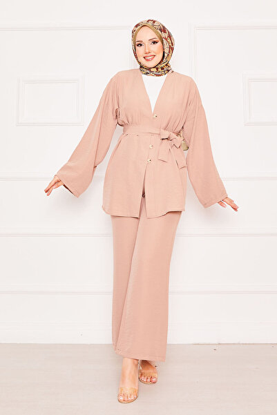 EBRUTESETTÜR طقم حجاب مزدوج مع كيمونو من فرو المنك