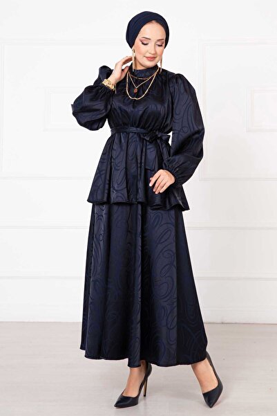 EBRUTESETTÜR Jacquard Skirt Suit with Shirred Waist