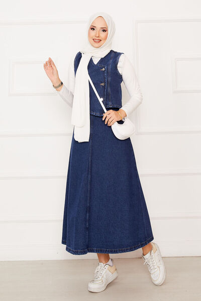 EBRUTESETTÜR طقم مكون من قطعتين من الدنيم ذو تنورة غير متماثلة طقم فيست باللون الأزرق