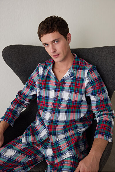 Penti Plaid Light Men's Long Sleeve Shirt Pajama Set