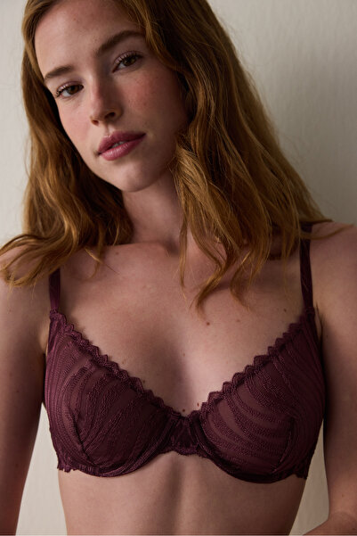 Penti Σουτιέν με μοτίβο ζέβρας με μπορντό χρώμα, χωρίς επένδυση