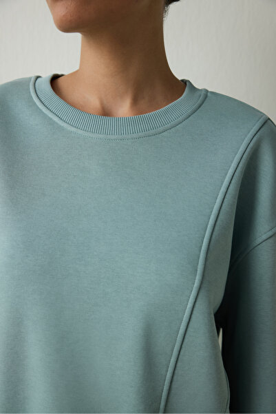 Penti Mint Curvy Side Crew Neck Oversize Crop Sweatshirt
