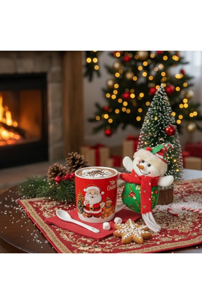 Coverzone New Year Gift Santa Claus Figure Mug Set-Ceramic Mug with Spoon and Plush Christmas New Year Souvenirs