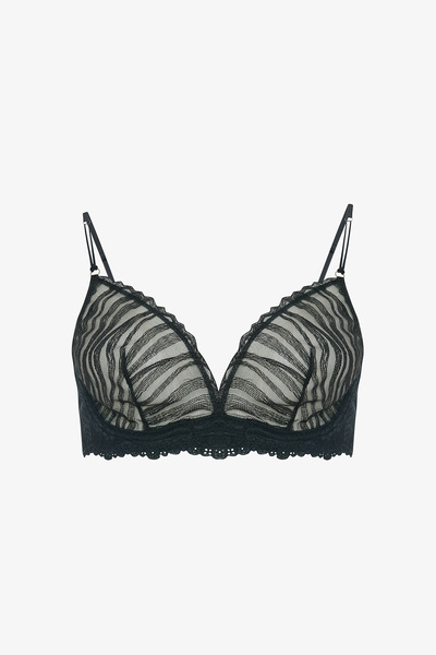 Penti Black Glam Brode Zebra Pattern Underwire Unpadded Gatherer Bra
