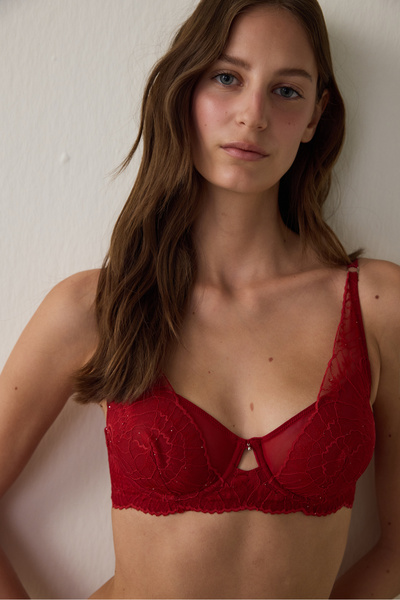 Penti Roter Apex-Draht-BH aus Spitze mit Pailletten