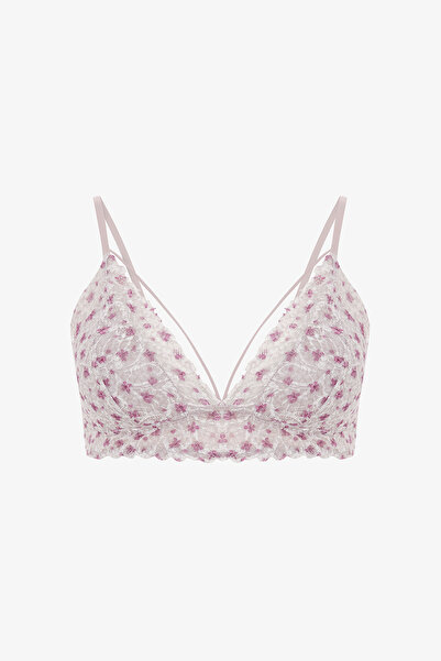 Penti Beige Luna Floral Patterned Lace Underwire-Free Push up Bra