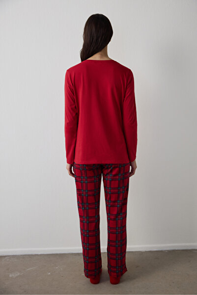 Penti Red Ny Wishlist Plaid Cotton Long Sleeve Pajama Set